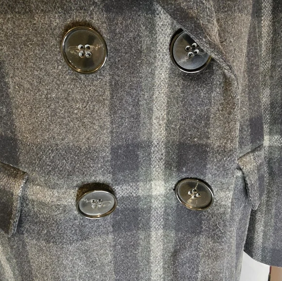 ZARA WOMEN’S STUDIO PLAID CHECK DOUBLE BREASTED 100% WOOL COAT GRAY - Picture 7 of 12